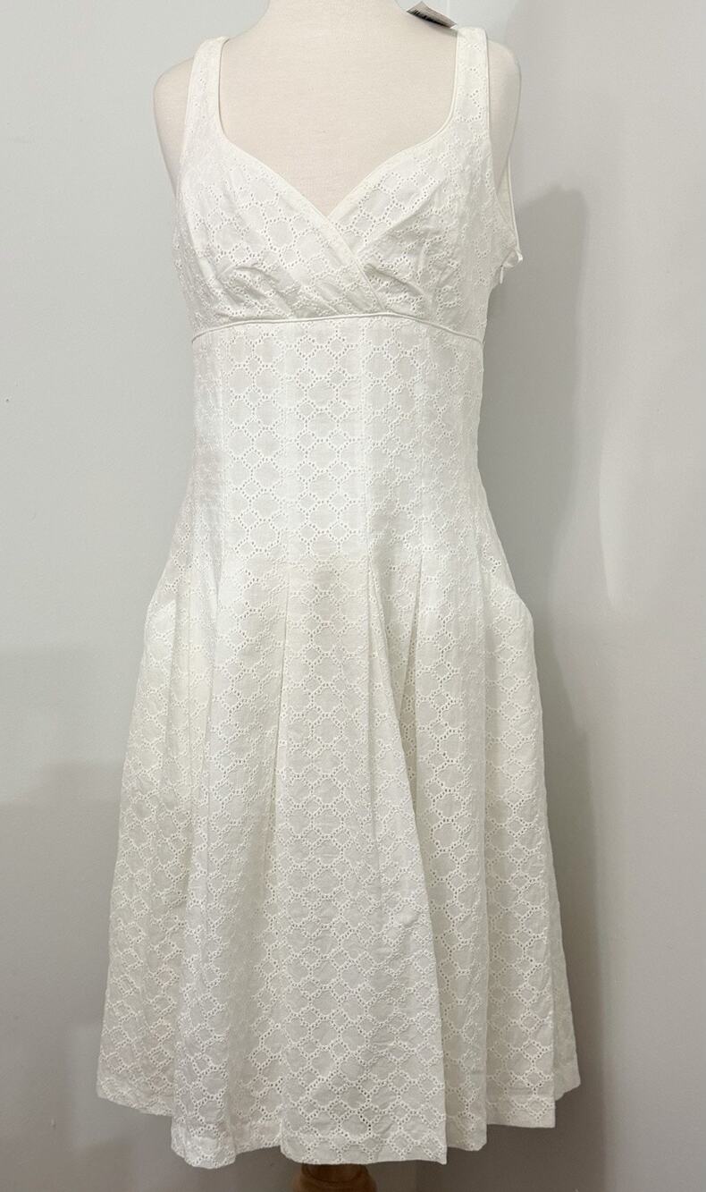 NEW NWT Ralph Lauren Dress Sz 10 White Eyelet Pleated Sleeveless Lined Sundress